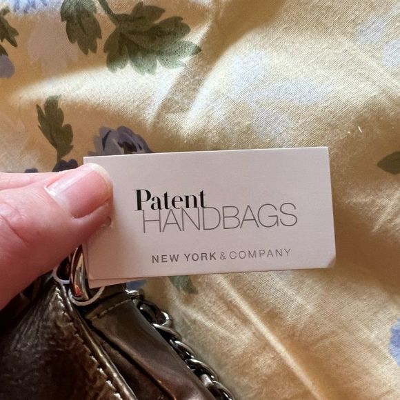 New - New York & Company Patent Gold/Bronze Crossbody with Chain Strap - Picture 6 of 6